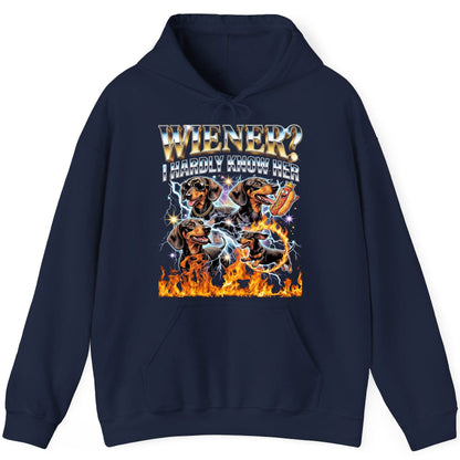Wiener I Hardly Know Her dachshund Hoodie Navy product mockup
