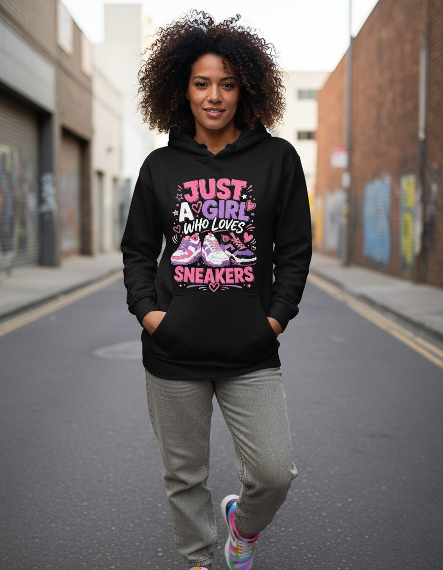 Sneakers Sneakerhead Girls Hoodie - lifestyle model mockup - Black