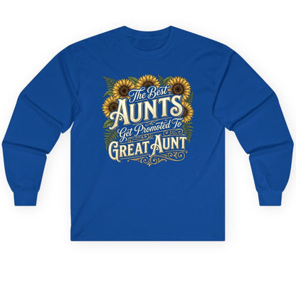The Best AUNTS Get Promoted to GREAT AUNT Retro Long Sleeve Tee - product mockup - Royal