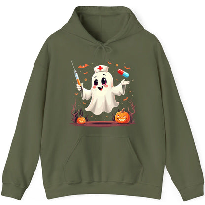 Cute Ghost Nurse Halloween ghost nurse Hoodie Military Green product mockup