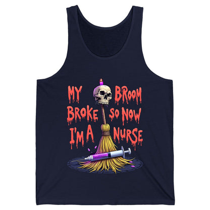My Broom Broke So Now I'm a Nurse Halloween nurse Tank Top Navy product mockup
