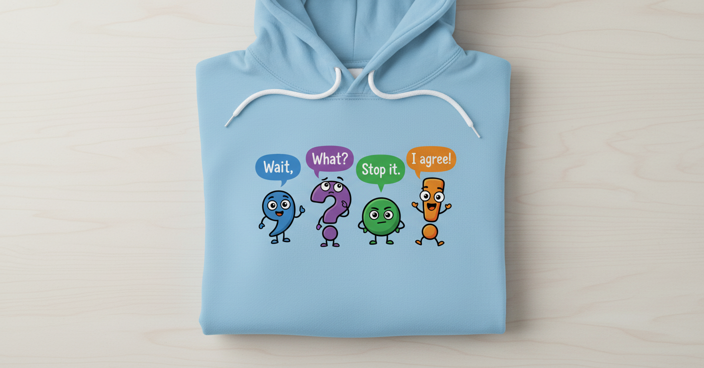 Funny Punctuation Marks Cartoon Characters Hoodie - Light Blue