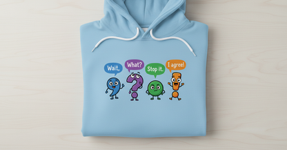 Funny Punctuation Marks Cartoon Characters Hoodie - Light Blue