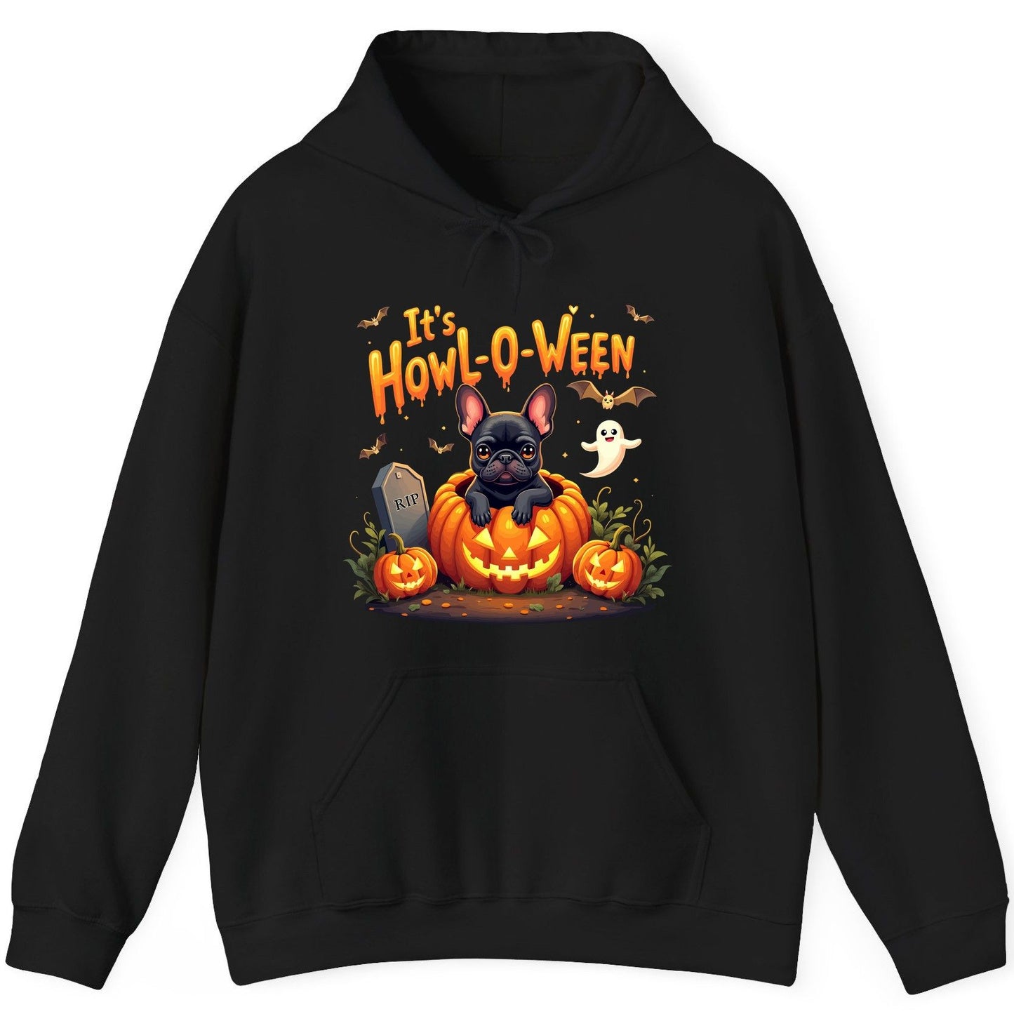 It's Howl-O-Ween french bulldog Hoodie Black product mockup