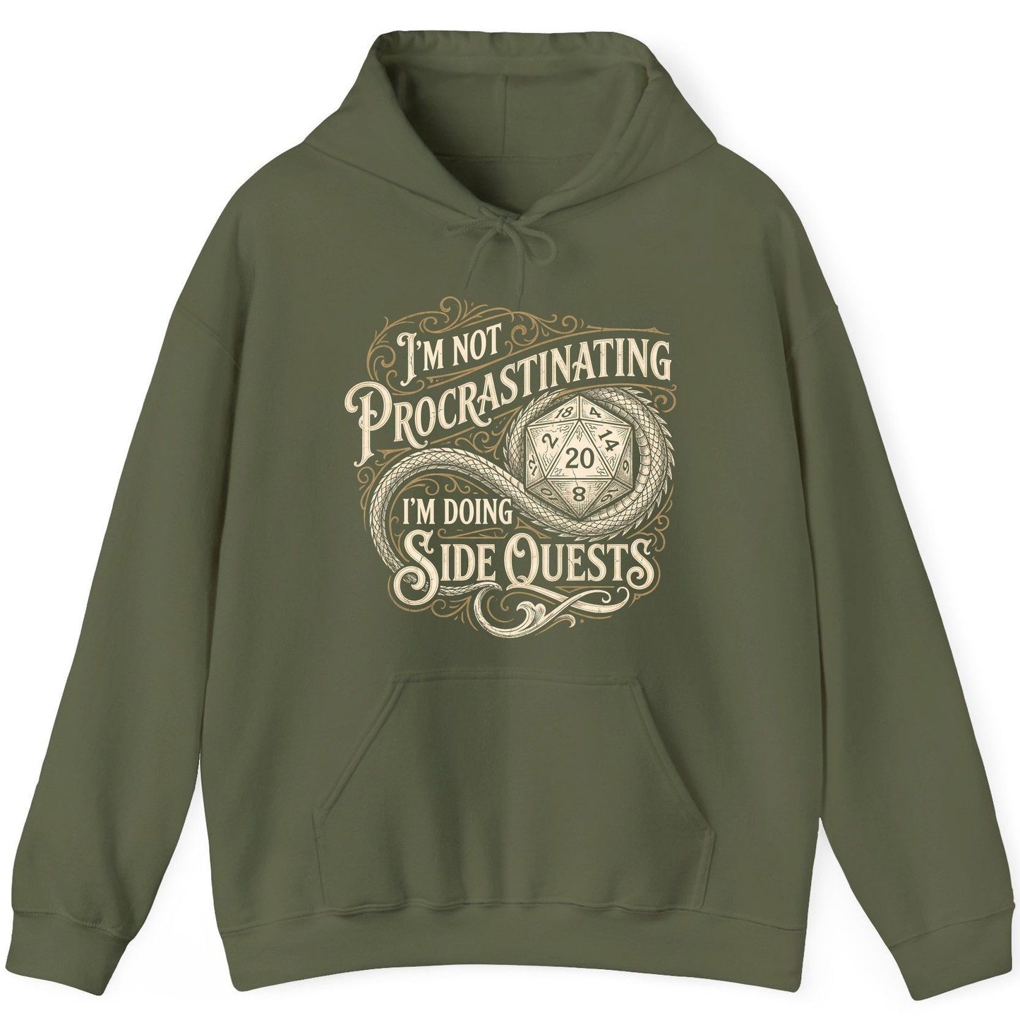 I'm Not Procrastinating I'm Doing Side Quests rpg gaming Hoodie Military Green product mockup