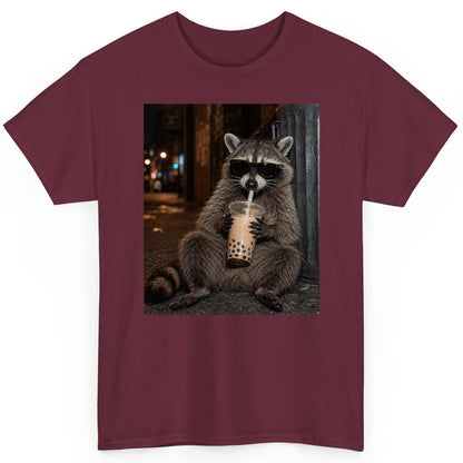 Cool Raccoon Bubble Tea Funny Lovers T-Shirt - product mockup - Maroon