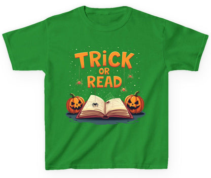 Trick or Read Halloween Youth T-Shirt Irish Green product mockup