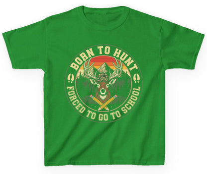 Born to Hunt Forced to Go to School hunting Youth T-Shirt Irish Green product mockup