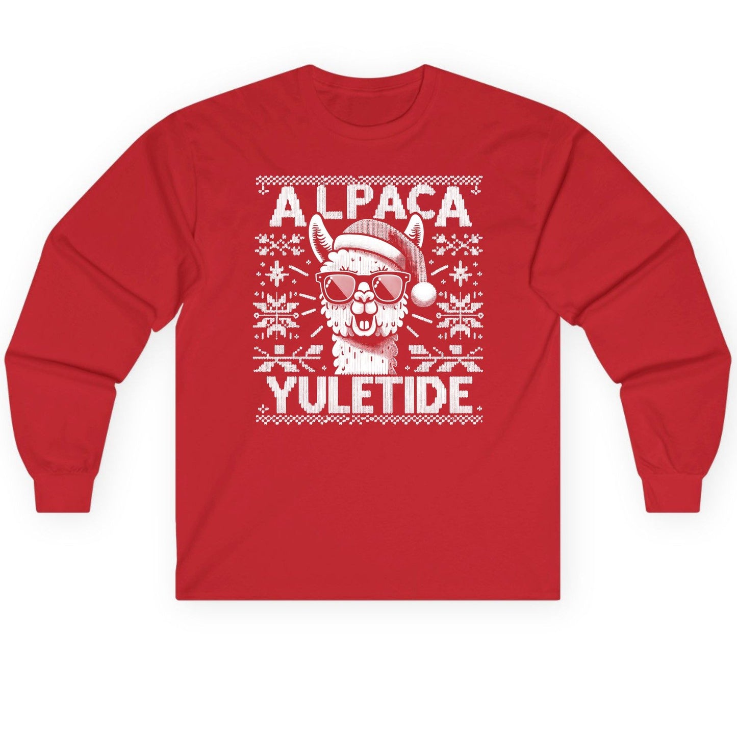 ALPACA Yuletide Funny Lovers Long Sleeve Tee - product mockup - Red