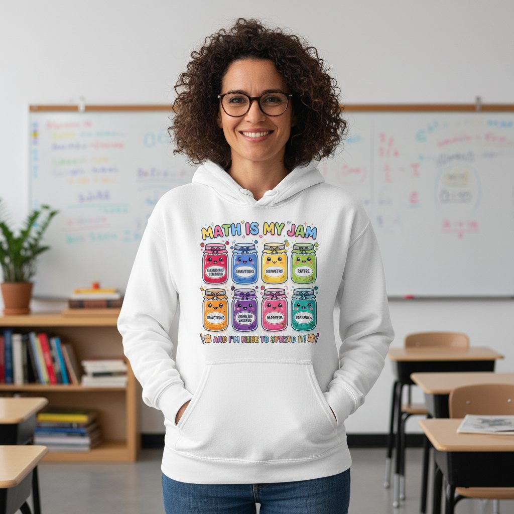 Math Is My Jam and I'm Here to Spread It! math teacher Hoodie White lifestyle mockup