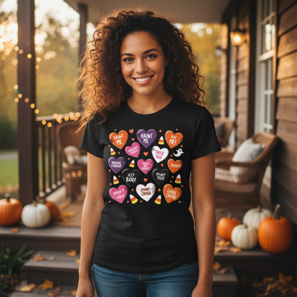 Spooky Halloween Conversation Hearts Halloween conversation hearts T-Shirt Black lifestyle mockup