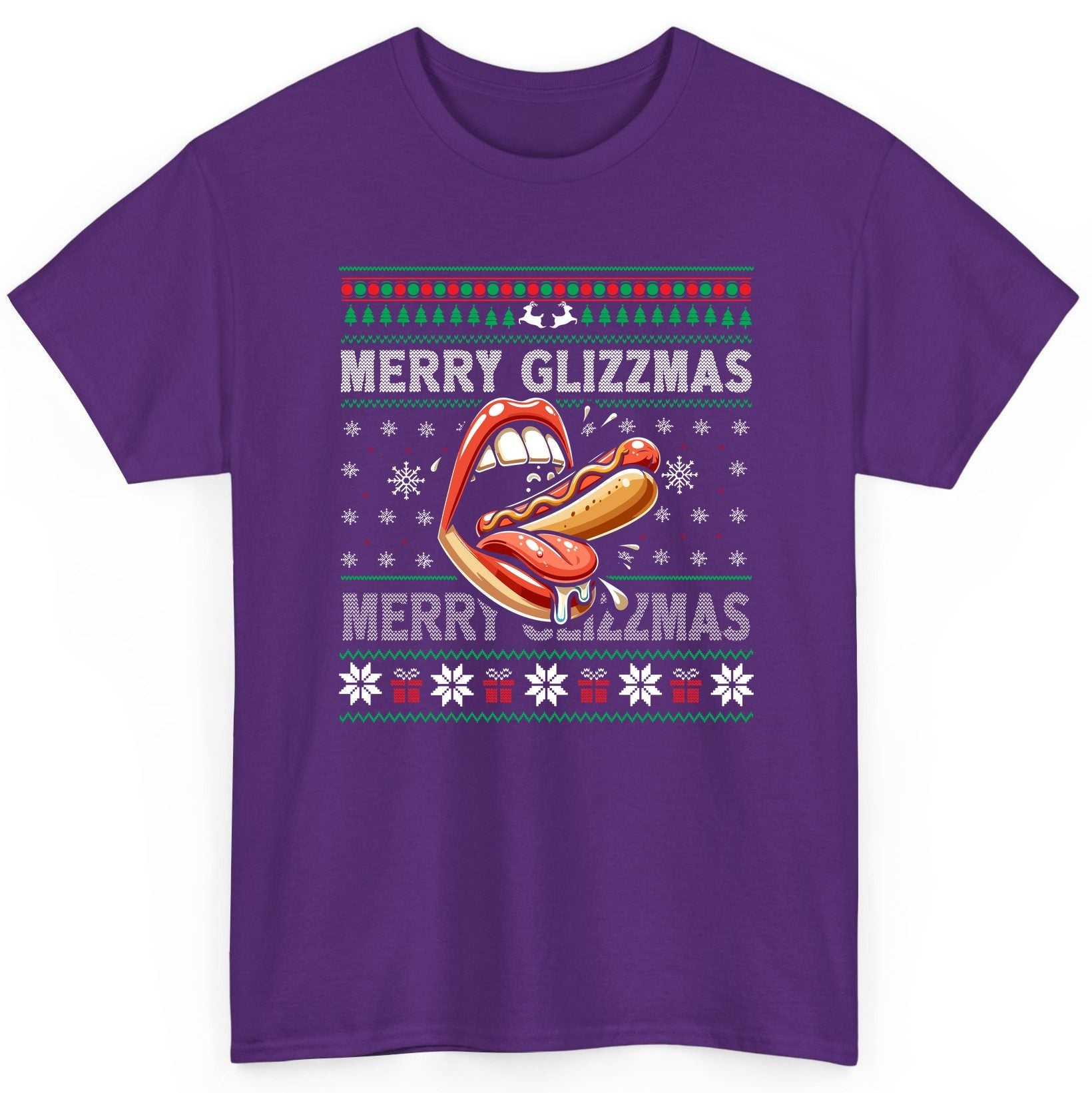 Merry Glizzzmas hot dog T-Shirt Purple product mockup