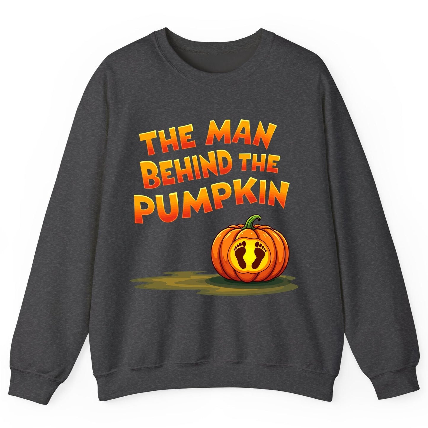 The Man Behind the Pumpkin pregnancy announcement Sweatshirt Dark Heather product mockup