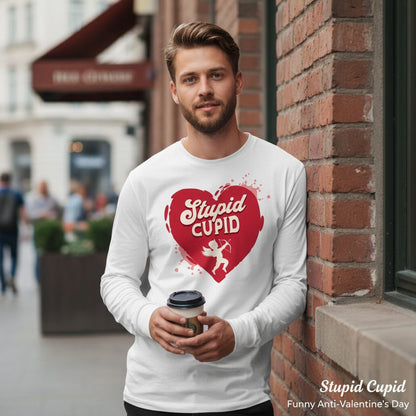 Stupid Cupid anti-Valentine's Day Long Sleeve Tee White lifestyle mockup