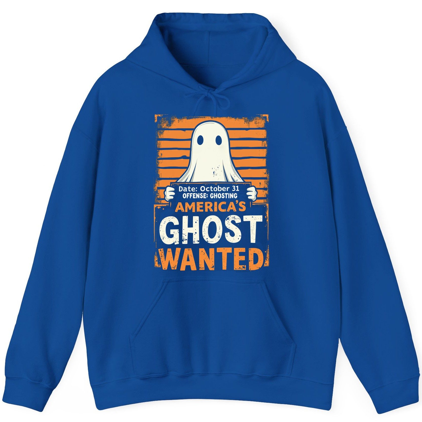 Date October 31 Offense Ghosting America's Ghost Wanted ghost Hoodie Royal product mockup