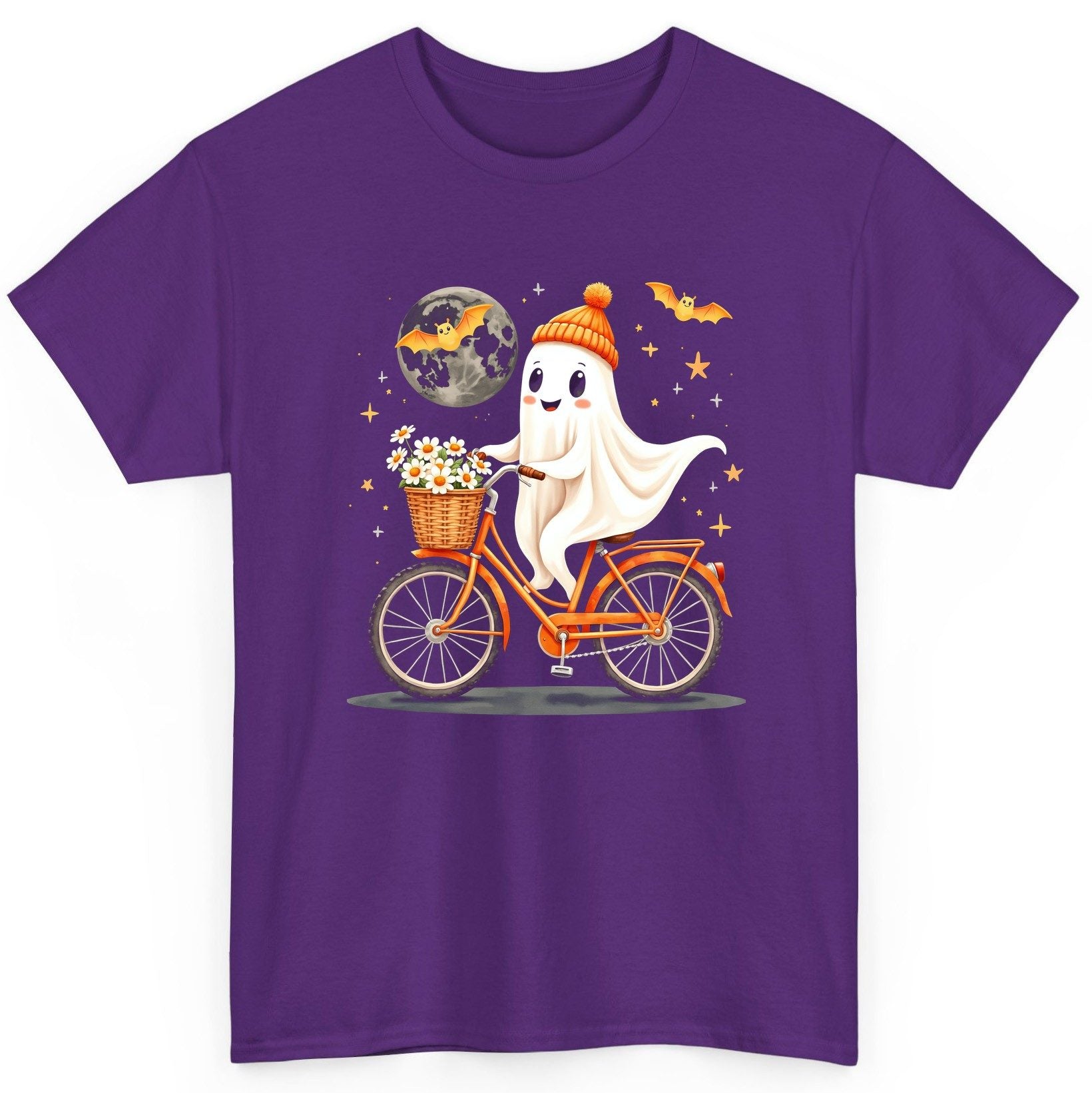Cute Ghost on Bicycle cute ghost T-Shirt Purple product mockup