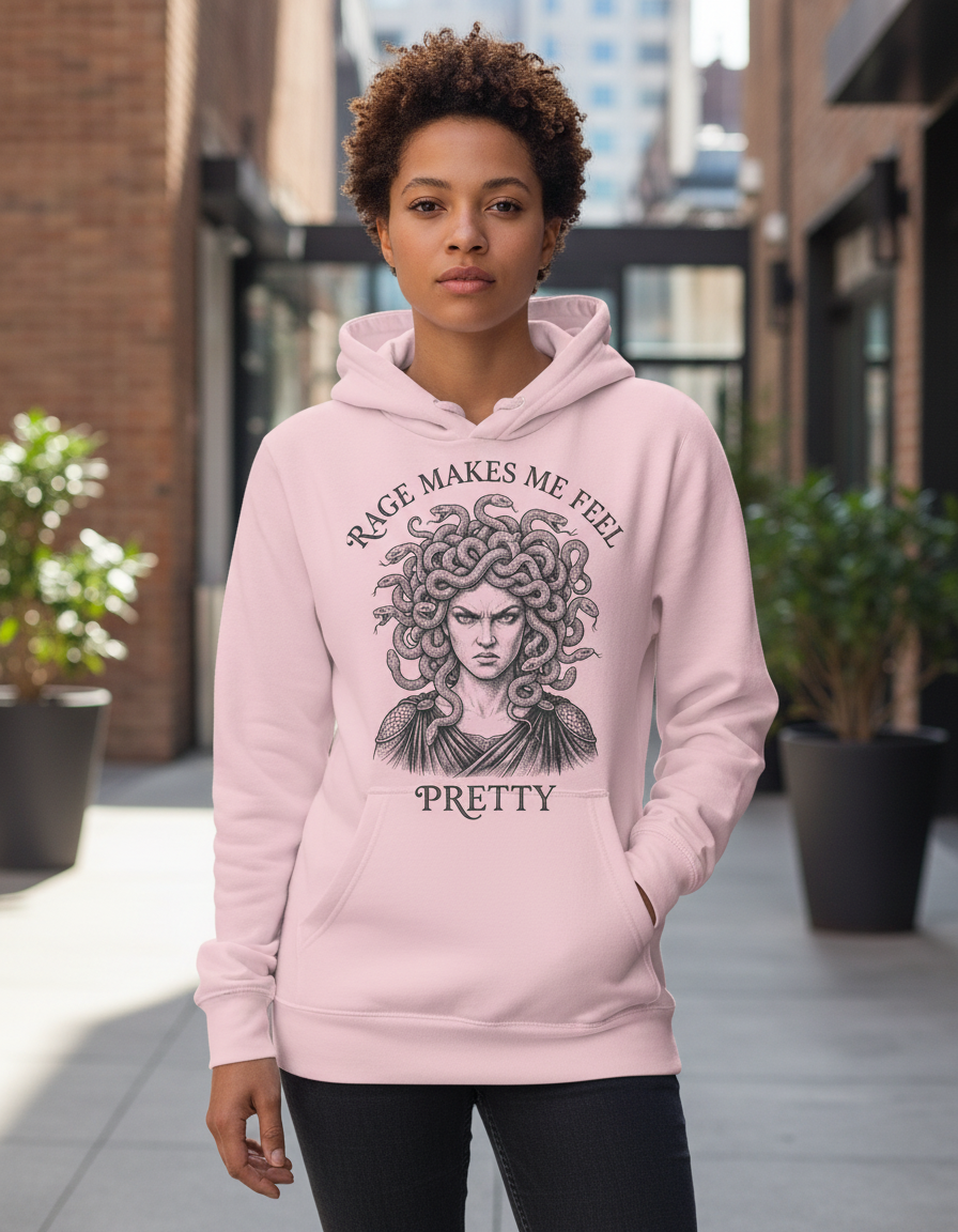 Medusa Rage Makes Me Feel Pretty Greek Mythology Hoodie - Light Pink