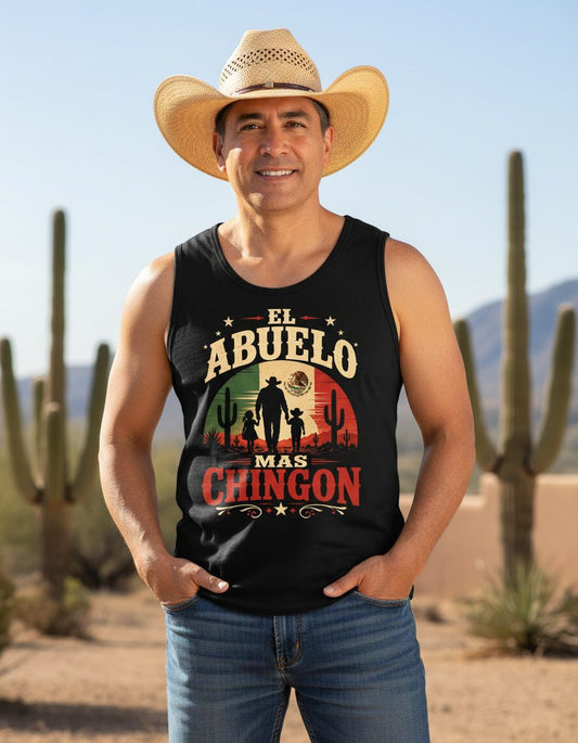 El Abuelo Mas Chingon mexican grandfather Tank Top Black lifestyle mockup