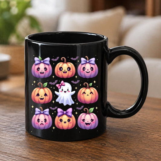Kawaii Halloween Pumpkins kawaii Halloween Black Mug Black product mockup