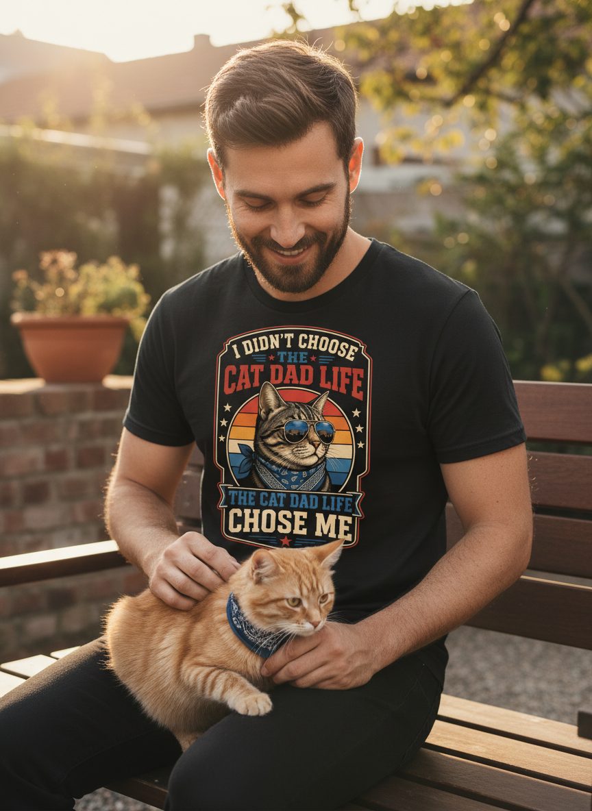 I Didn't Choose the Cat Dad Life the Cat Dad Life Chose Me cat T-Shirt Black lifestyle mockup