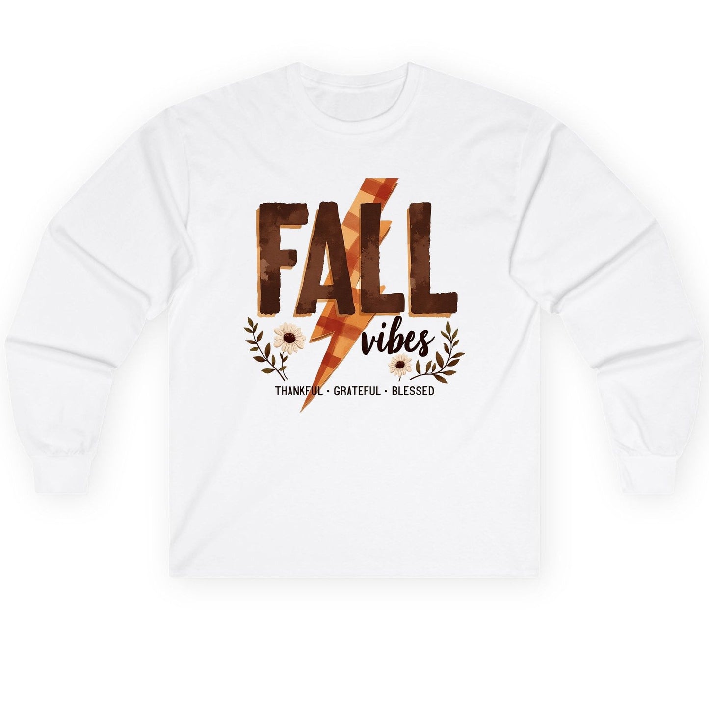 Fall Vibes Thankful Grateful Blessed autumn Long Sleeve Tee White product mockup