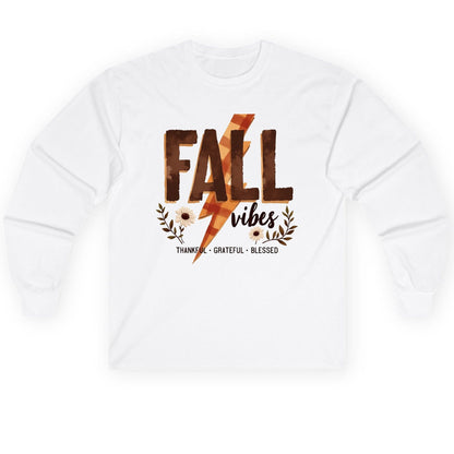 Fall Vibes Thankful Grateful Blessed autumn Long Sleeve Tee White product mockup