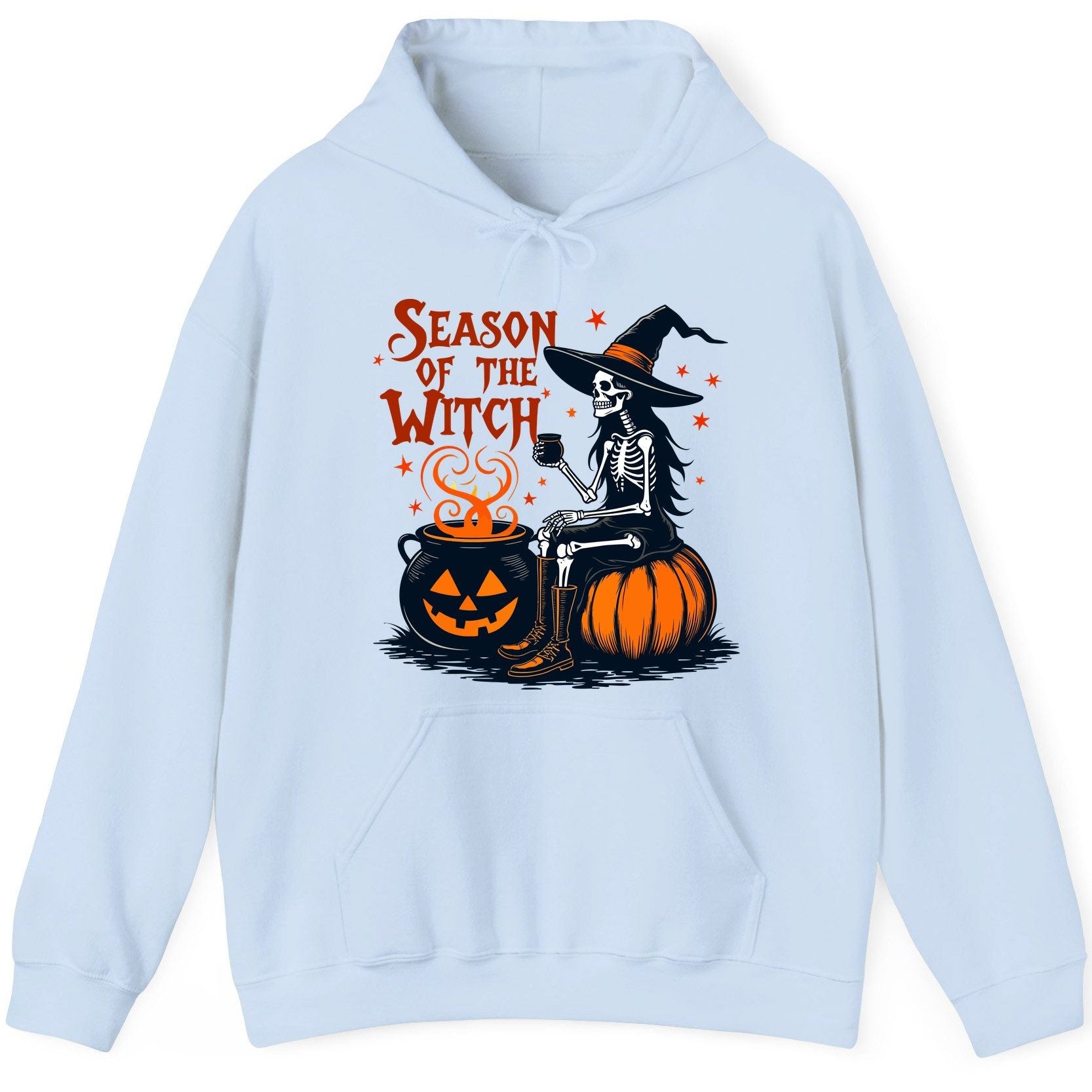 Season of the Witch skeleton witch Hoodie Light Blue product mockup