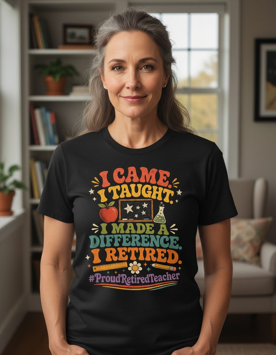 I Retired Proudretiredteacher T-Shirt - lifestyle model mockup - Black