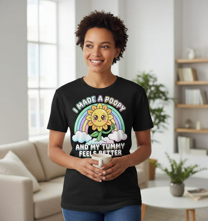 I Made a Poopy and My Tummy Feels Better kawaii sunflower T-Shirt Black lifestyle mockup