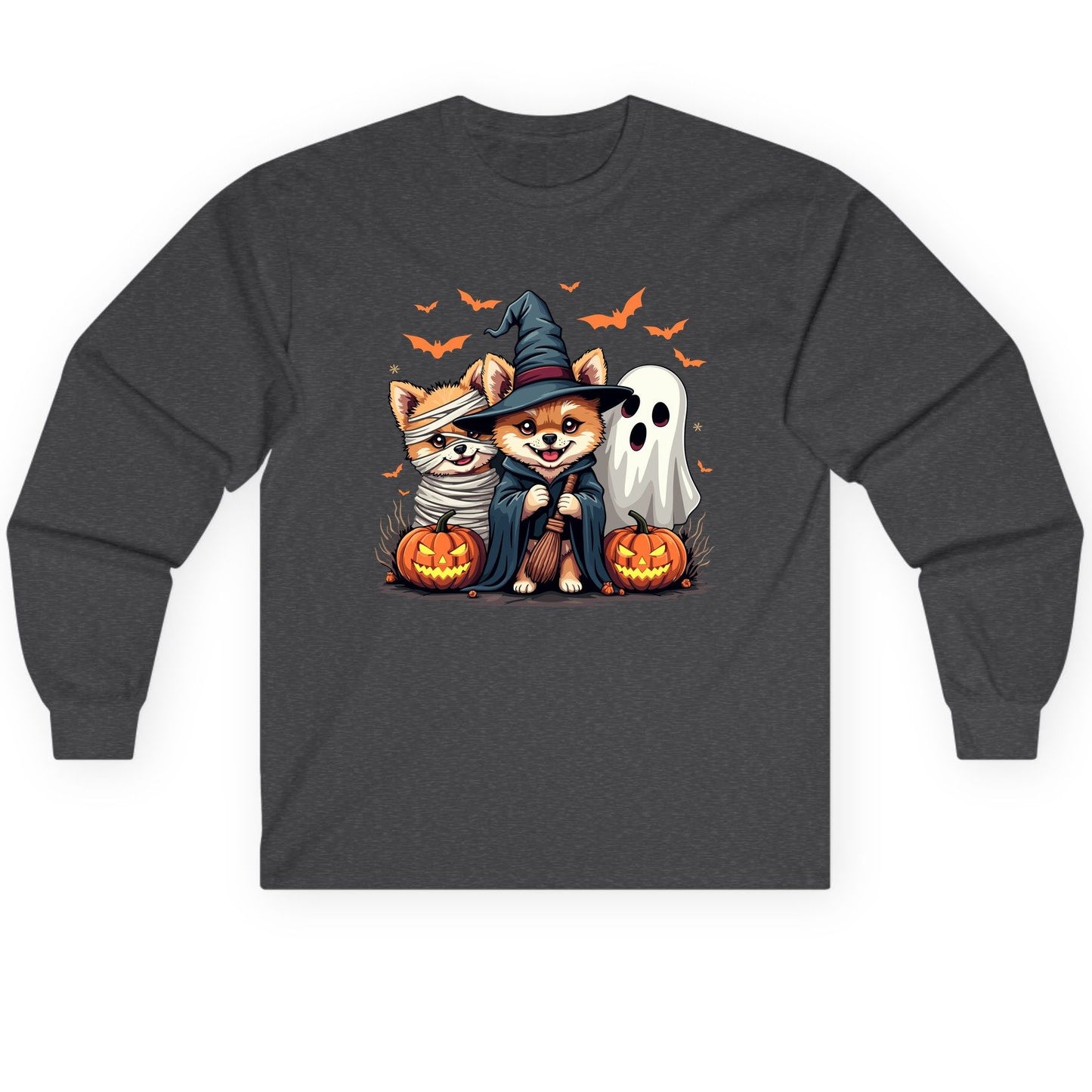 Cute Halloween Corgi Dogs Halloween corgis Long Sleeve Tee Dark Heather product mockup