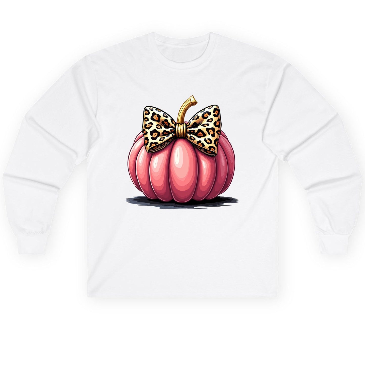 Pink Leopard Pumpkin pink pumpkin Long Sleeve Tee White product mockup