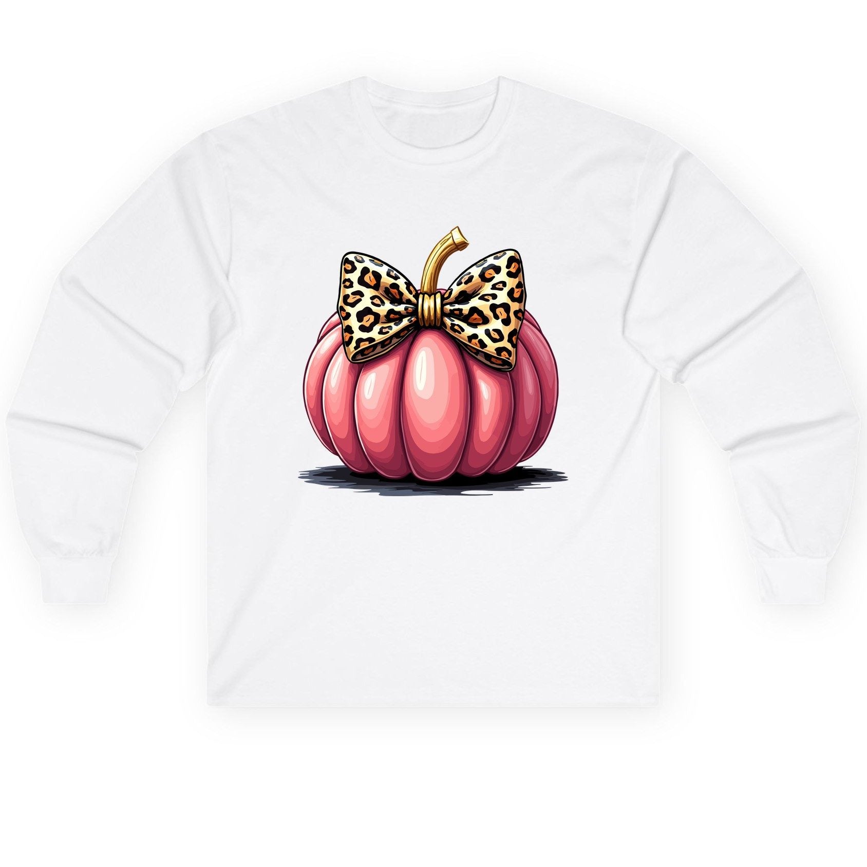 Pink Leopard Pumpkin pink pumpkin Long Sleeve Tee White product mockup
