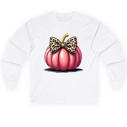 Pink Leopard Pumpkin pink pumpkin Long Sleeve Tee White product mockup