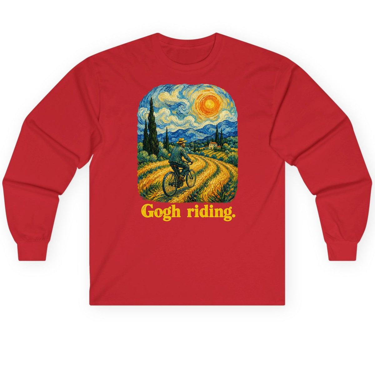 Gogh Riding van gogh parody Long Sleeve Tee Red product mockup