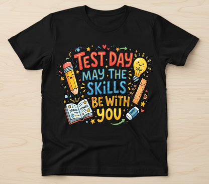 Test Day May The Skills Be With You Funny Teacher Student Gift T-Shirt - Black