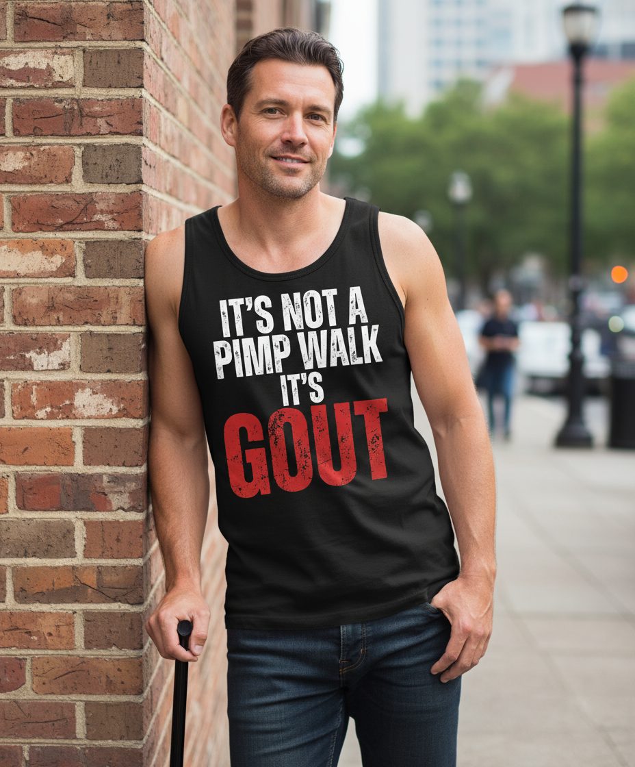 It's Not a Pimp Walk It's Gout Funny People Tank Top - lifestyle model mockup - Black