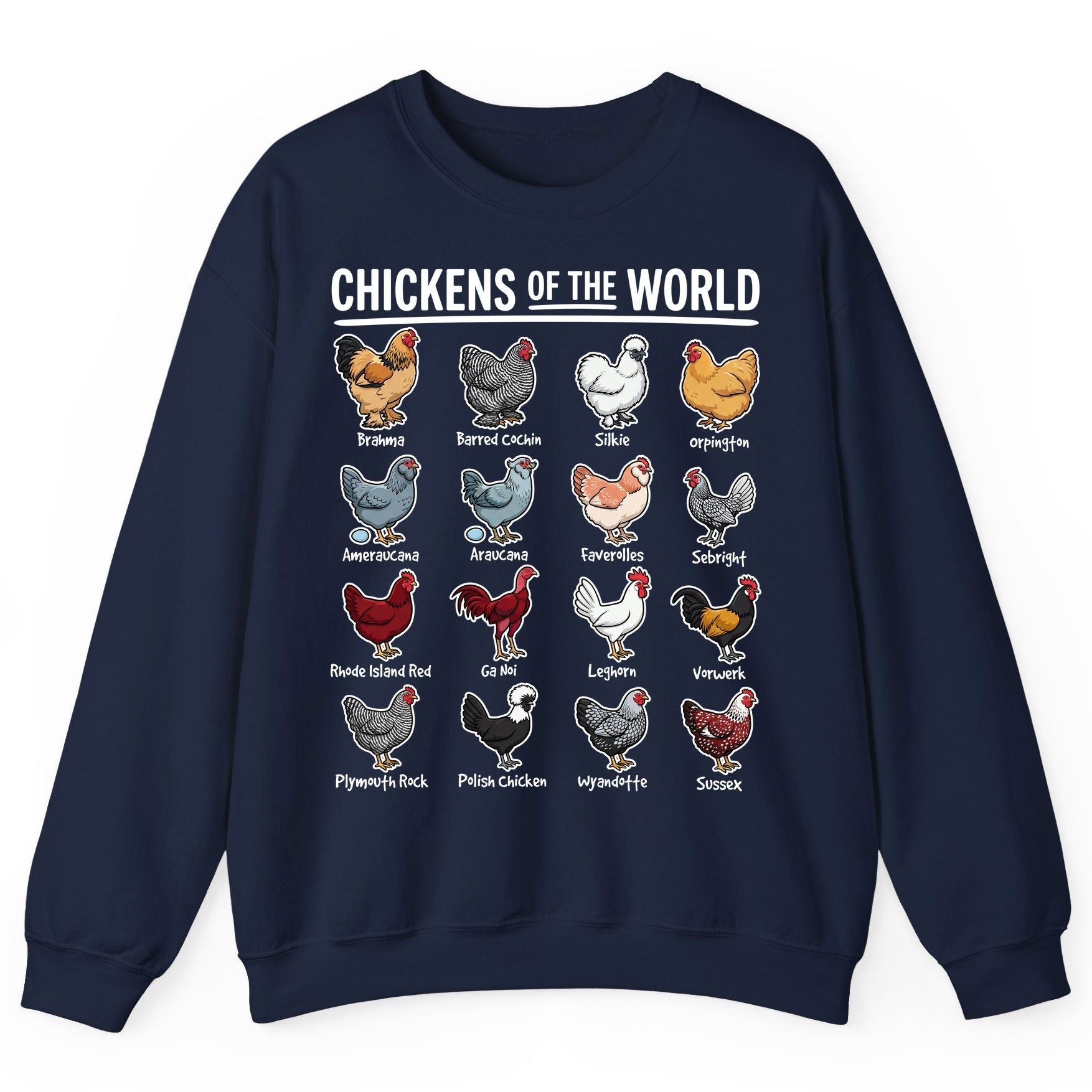Chickens of the World chicken breeds Sweatshirt Navy product mockup