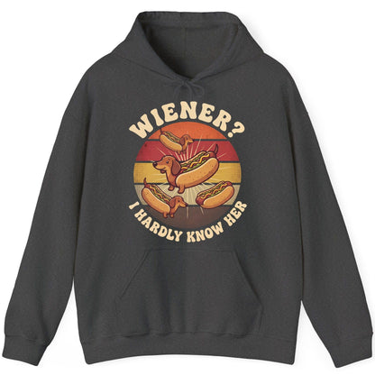 Wiener I Hardly Know Her dachshund Hoodie Dark Heather product mockup