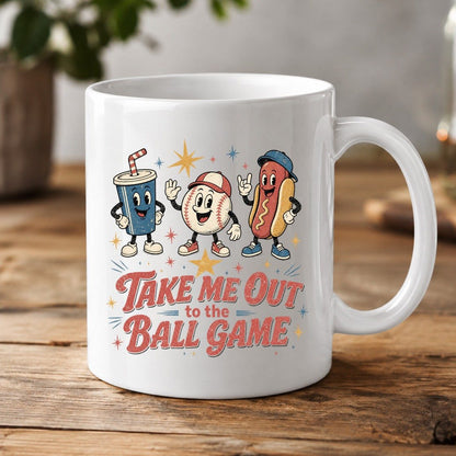 Take Me Out to the Ball Game Retro Baseball White Mug - product mockup - White