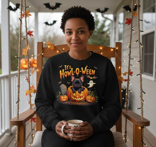 It's Howl-O-Ween french bulldog Sweatshirt Black lifestyle mockup