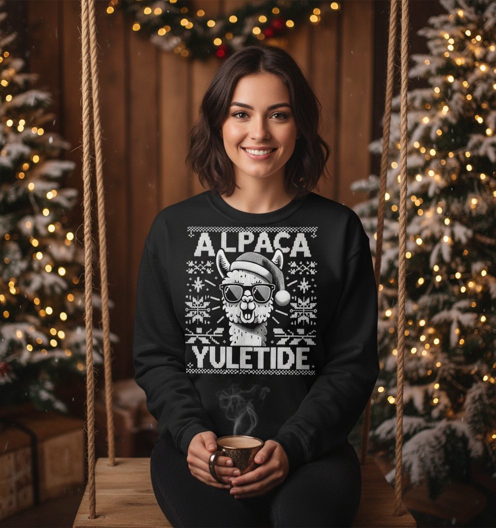 ALPACA Yuletide Funny Lovers Sweatshirt - lifestyle model mockup - Black