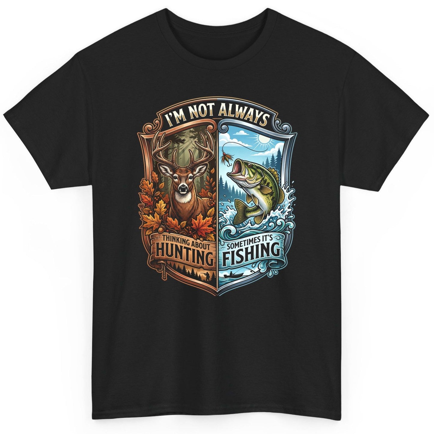 I'm Not Always Thinking About Hunting Sometimes It's Fishing hunting and fishing T-Shirt Black product mockup