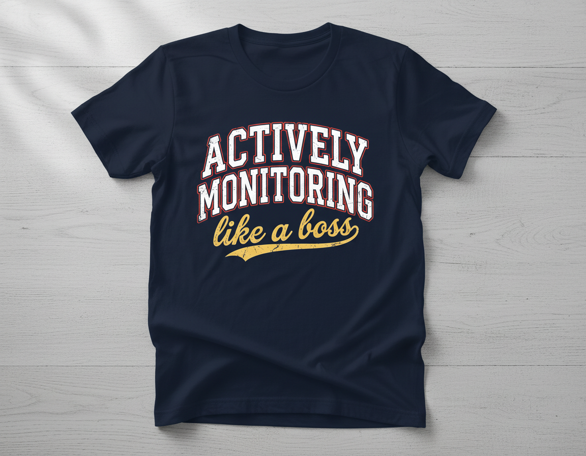Actively Monitoring Like a Boss Funny Quote T-Shirt - Navy