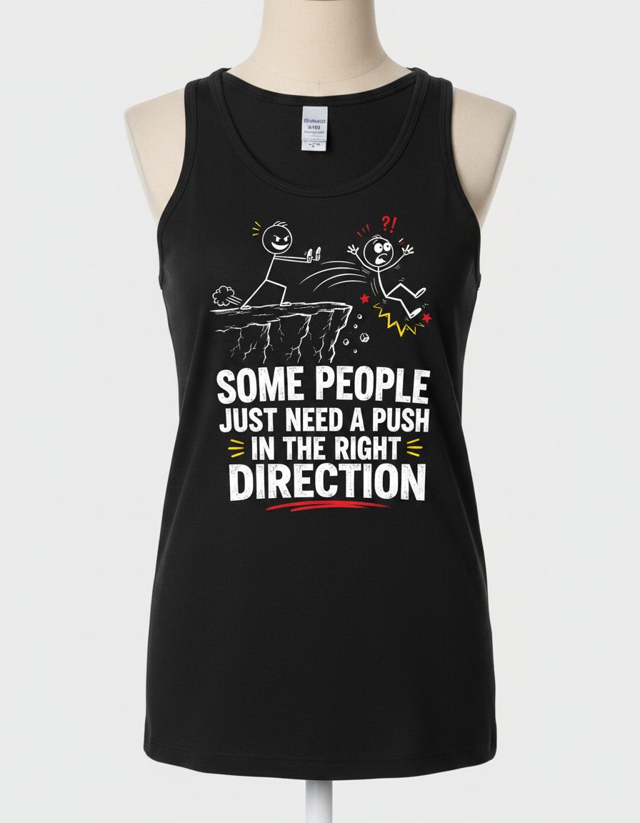 Some People Just Need a Push in the Right Direction Funny Sarcastic Humor Tank Top - product mockup - Black