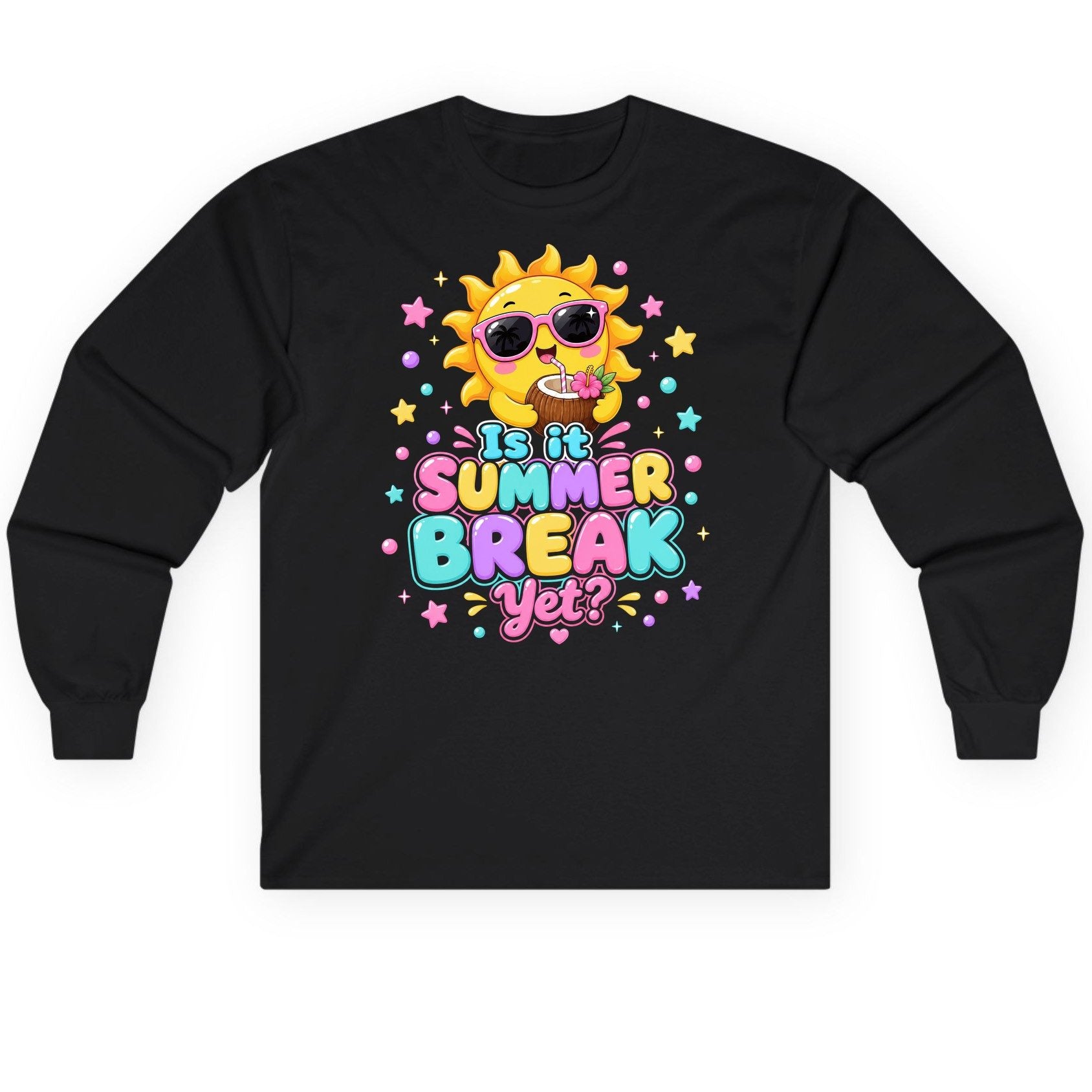Is It SUMMER BREAK Yet Funny Vacation Long Sleeve Tee - product mockup - Black