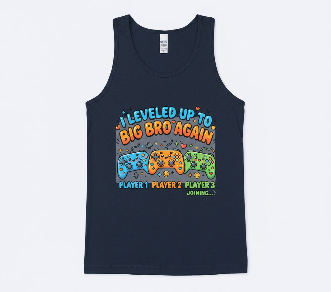 I Leveled UP TO BIG BRO AGAIN Brother Announcement Tank Top - product mockup - Navy