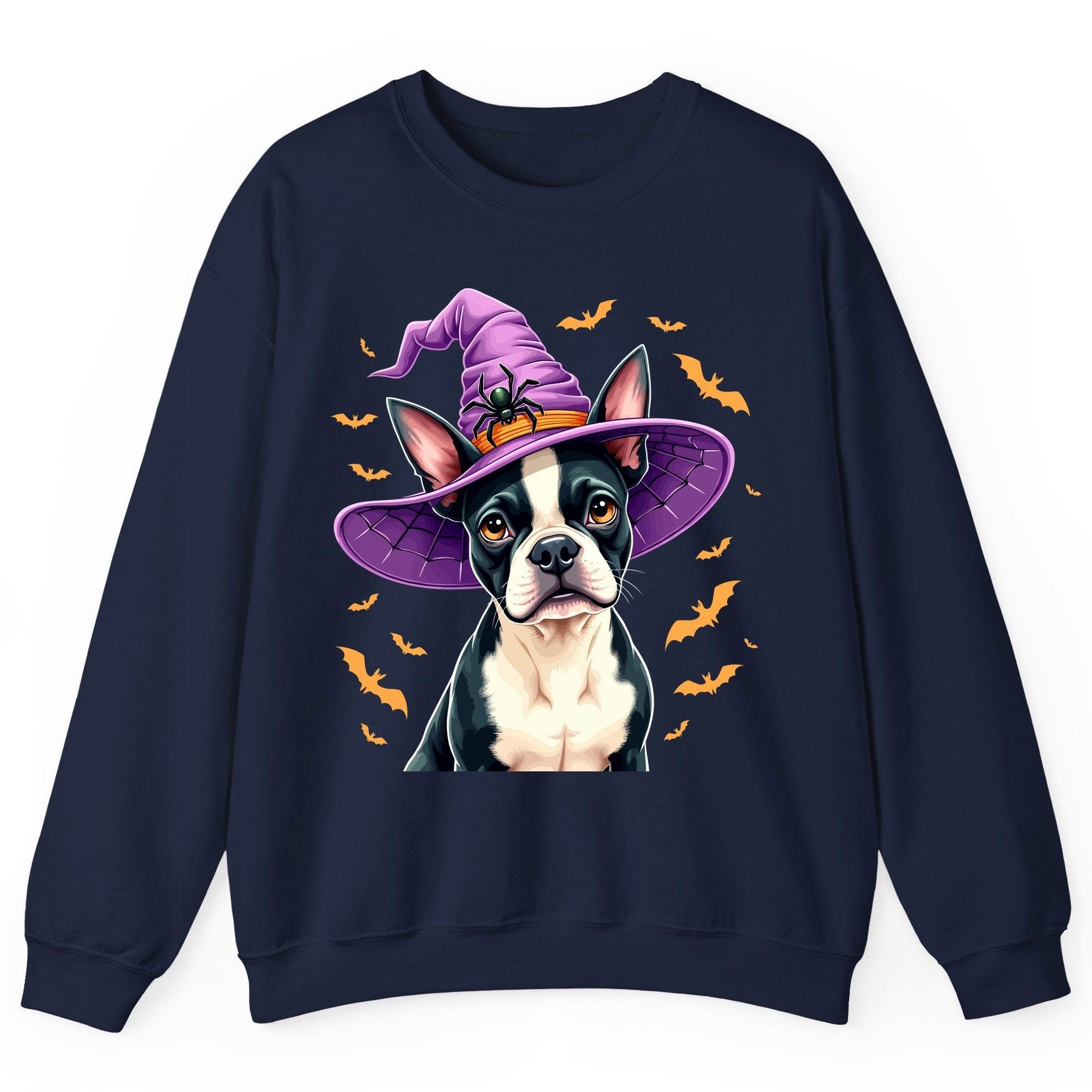 Halloween Boston Terrier Witch boston terrier Sweatshirt Navy product mockup