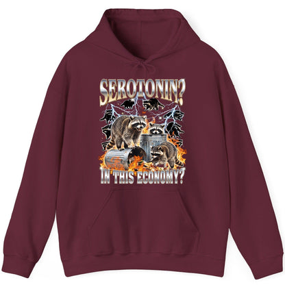Serotonin in This Economy? raccoons Hoodie Maroon product mockup