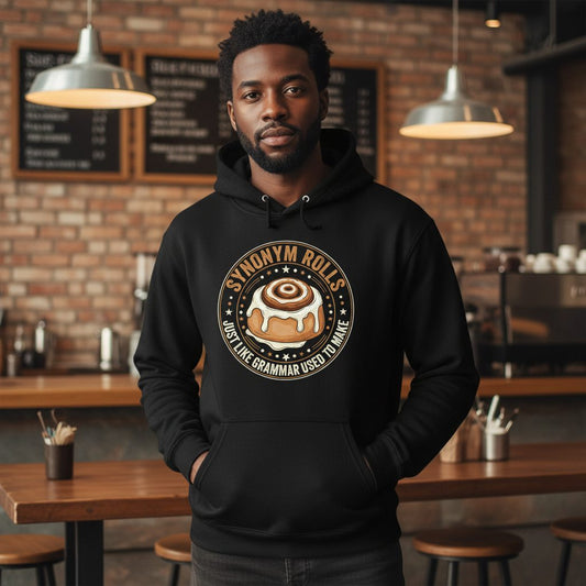 Synonym Rolls Just Like Grammar Used to Make grammar puns Hoodie Black lifestyle mockup