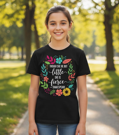 Though She Be but Little She Is Fierce - Shakespeare empowerment Youth T-Shirt Black lifestyle mockup